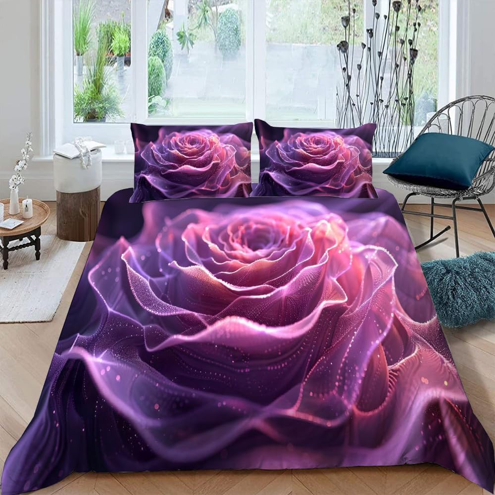 Housse de couette fleur rose 3D 260x240 pour une chambre parentale romantique