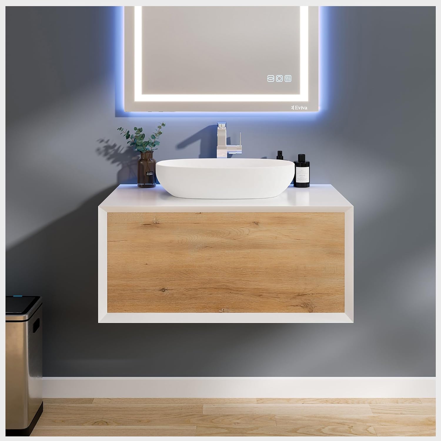 Santa Monica 30 in. Rosewood Wall Mount Single Sink Bath Vanity with Acrylic Top and Vessel Solid Surface Sink