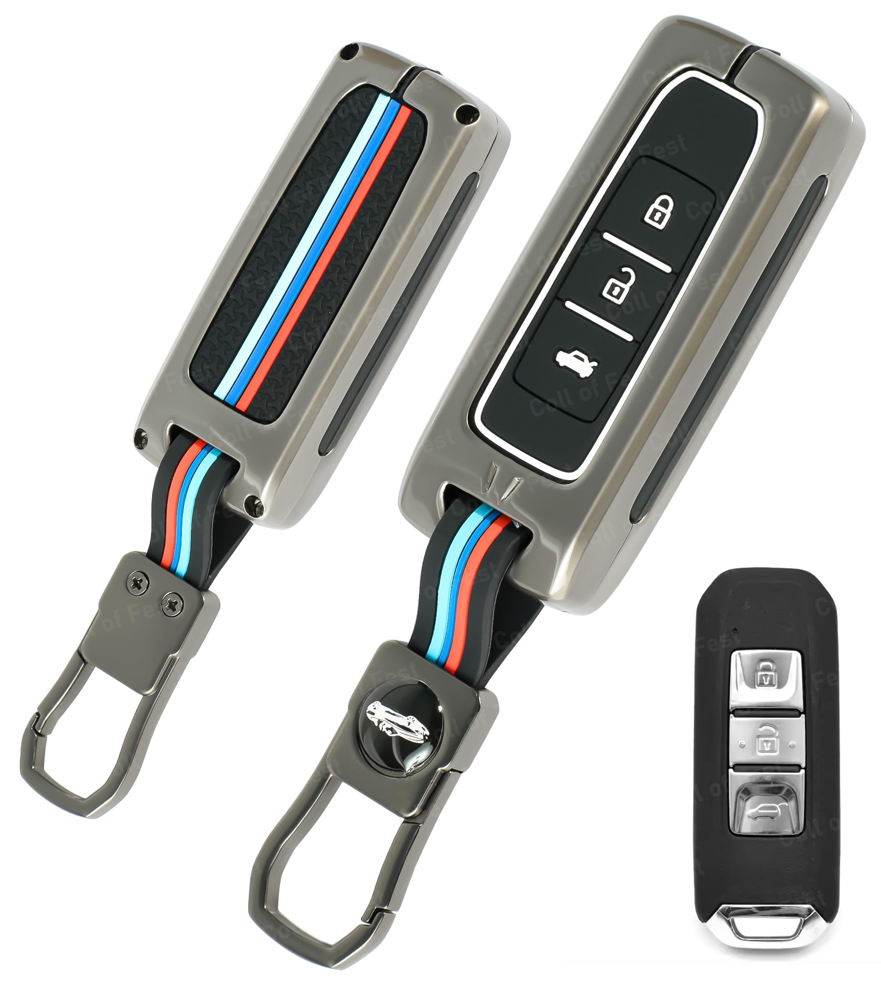 Metal Silicon Key Cover Compatible for MG Hector 3 Button Smart Key Cover Full Metal Protections Special Feature Visible in Low-Light Conditions