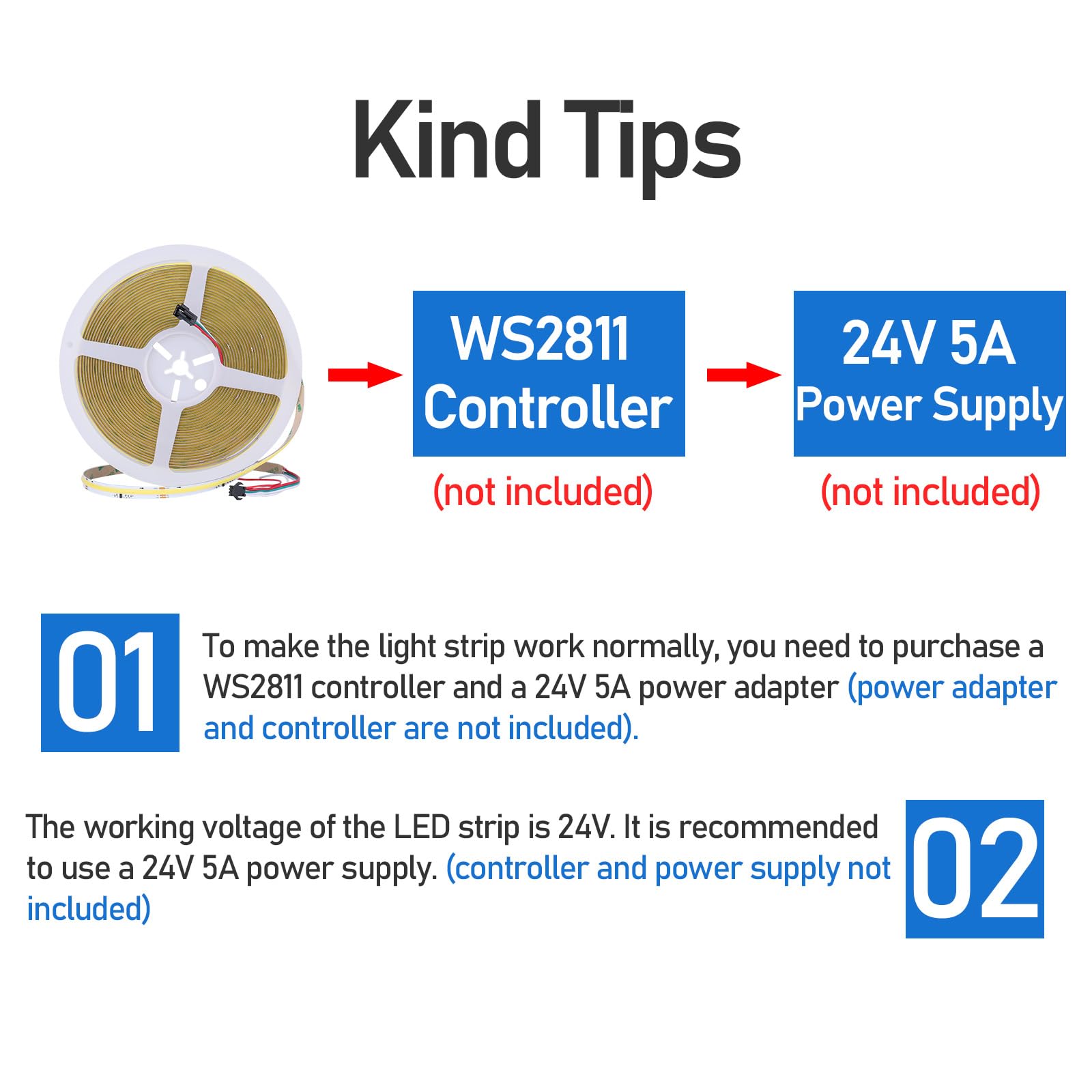 GOMING Taśma LED COB CCT WS2811 IC 24V 10M 2700-6500K Efekty Płynącej Wody CRI 93+ 576LED/M 10+10W/M IP20 Nie Wodoodporny Taśmą LED dla DIY Dekoracja Domu(Zasilacz i Kontroler nie są Dołączone)