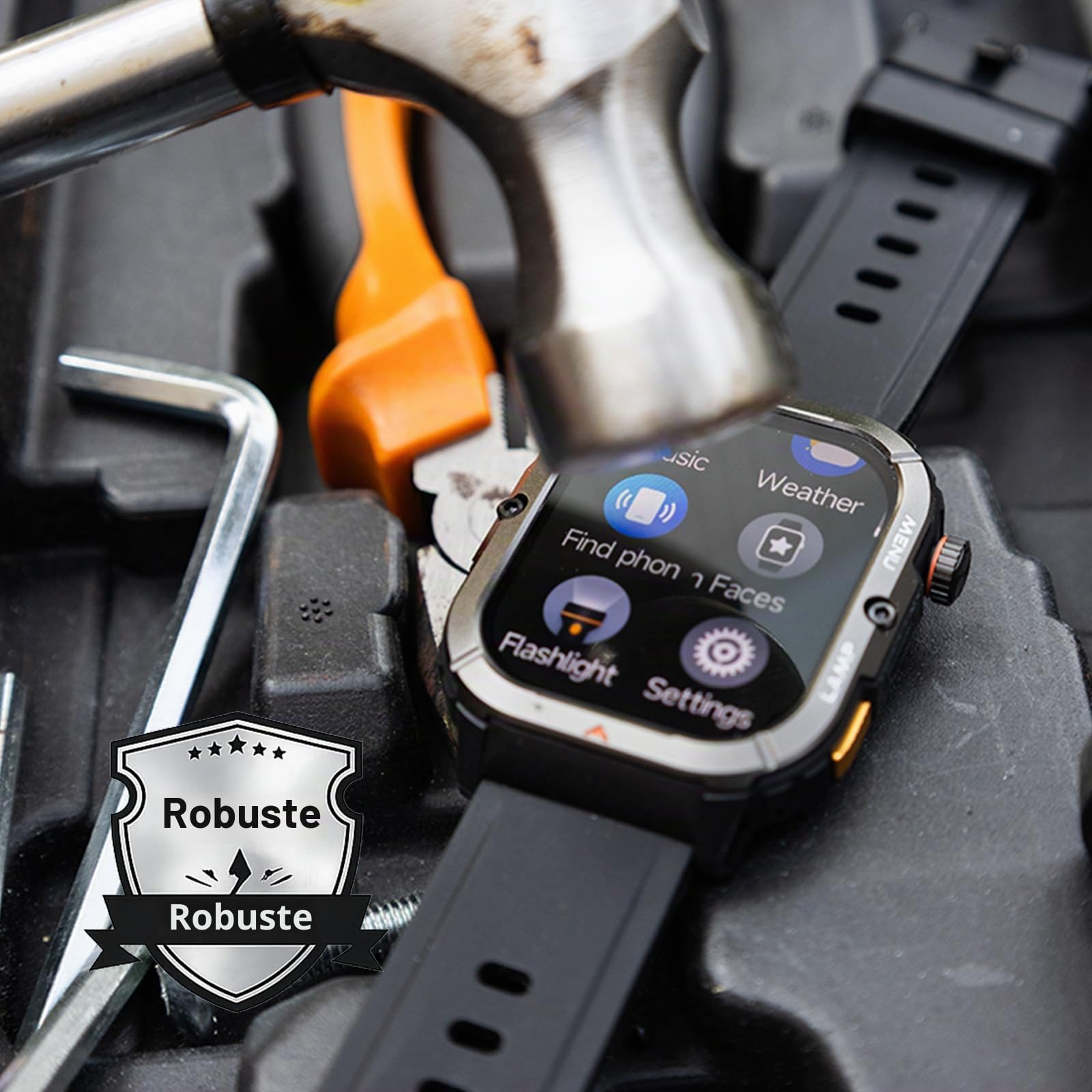 AGM Legion 3 Montre Connectée AMOLED 1,95" 5ATM MIL-STD-810H Lampe LED | Anti-choc Militaire, Écran AMOLED 1,95", MIL-STD-810H, 5ATM, Lampe LED, Appels Bluetooth, Montre Chantier