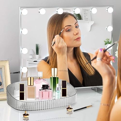 Miniatura 3 de Estuche de exhibición de cosméticos, organizador de perfume de maquillaje con cajones, bandeja de encimera de tocador de baño de diseño ovalado,