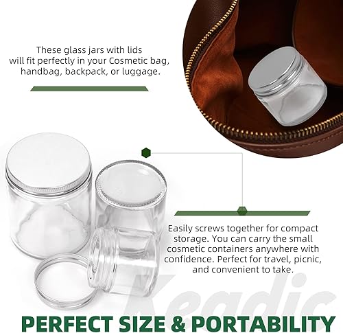 Miniatura 4 de Keadic Juego de 15 tarros de vidrio de 2.0 fl oz2 onzas con tapas, mini tarros redondos herméticos para muestras de conservas con tapas plateadas,