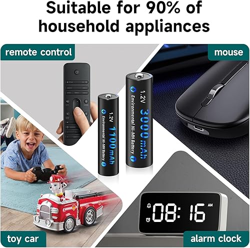 Miniatura 8 de Baterías AAA recargables con cargador, paquete de 12 baterías AAA1100mAh Ni-MH con cargador de batería de 12 bahías para batería recargable AA AAA