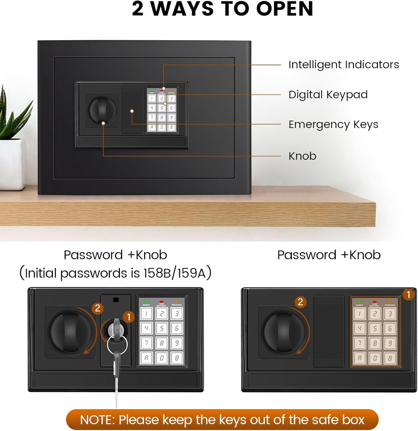 Cajas fuertes pequeñas de 20 L para el hogar con cerradura de teclado digital, montaje en pared y suelo, caja fuerte para dinero en efectivo, dinero, pequeños objetos de valor, documentos, 35 x 25 x