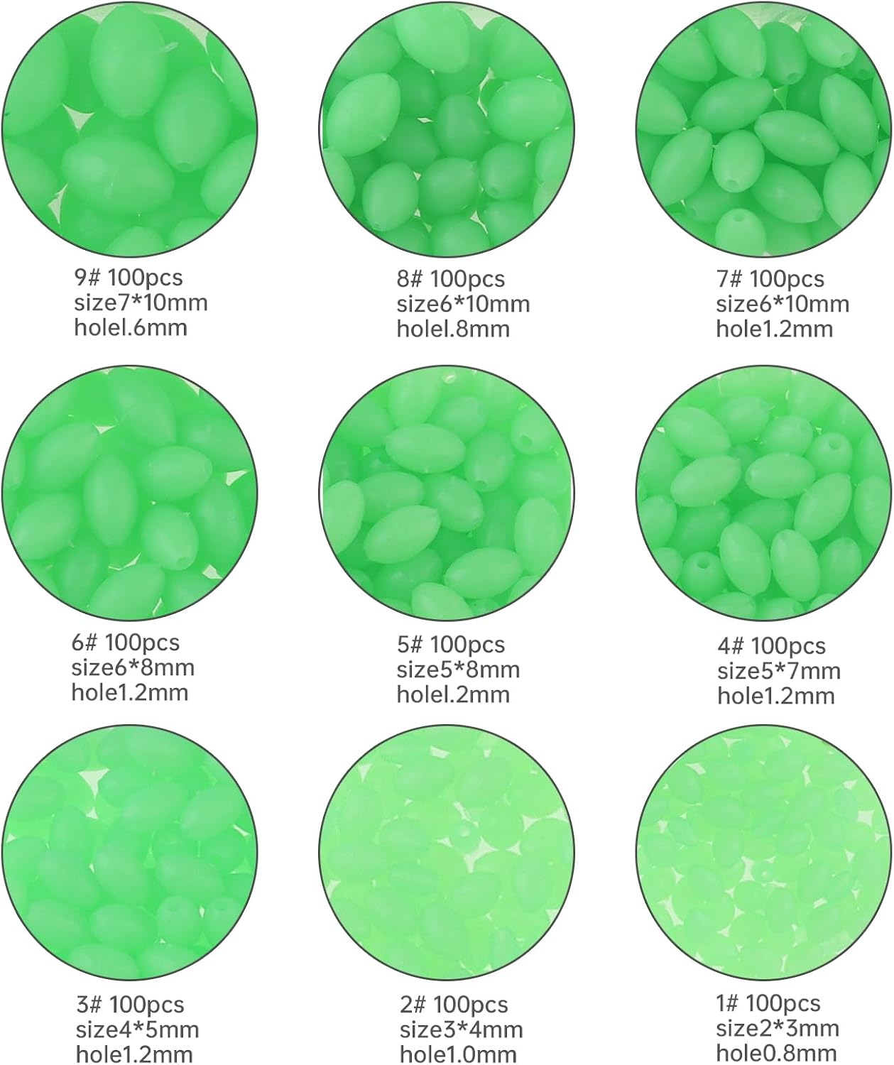 900pcs Luminous Fishing Beads, Oval Plastic Glow Fishing Beads Egg Beads, Glow in Dark Fishing Tackle Accessories, Fishing Bead Floating Tools, Green