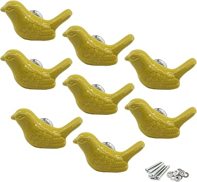 Yellow Ceramic Handle Pull Door knobs Cabinet Handles for Children's Room 8 Pieces
