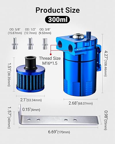 Vista 15 de EVIL ENERGY Lata de captura de aceite, kit universal de lata de captura deflectada con filtro de respiradero, tanque separador de aceite de aire