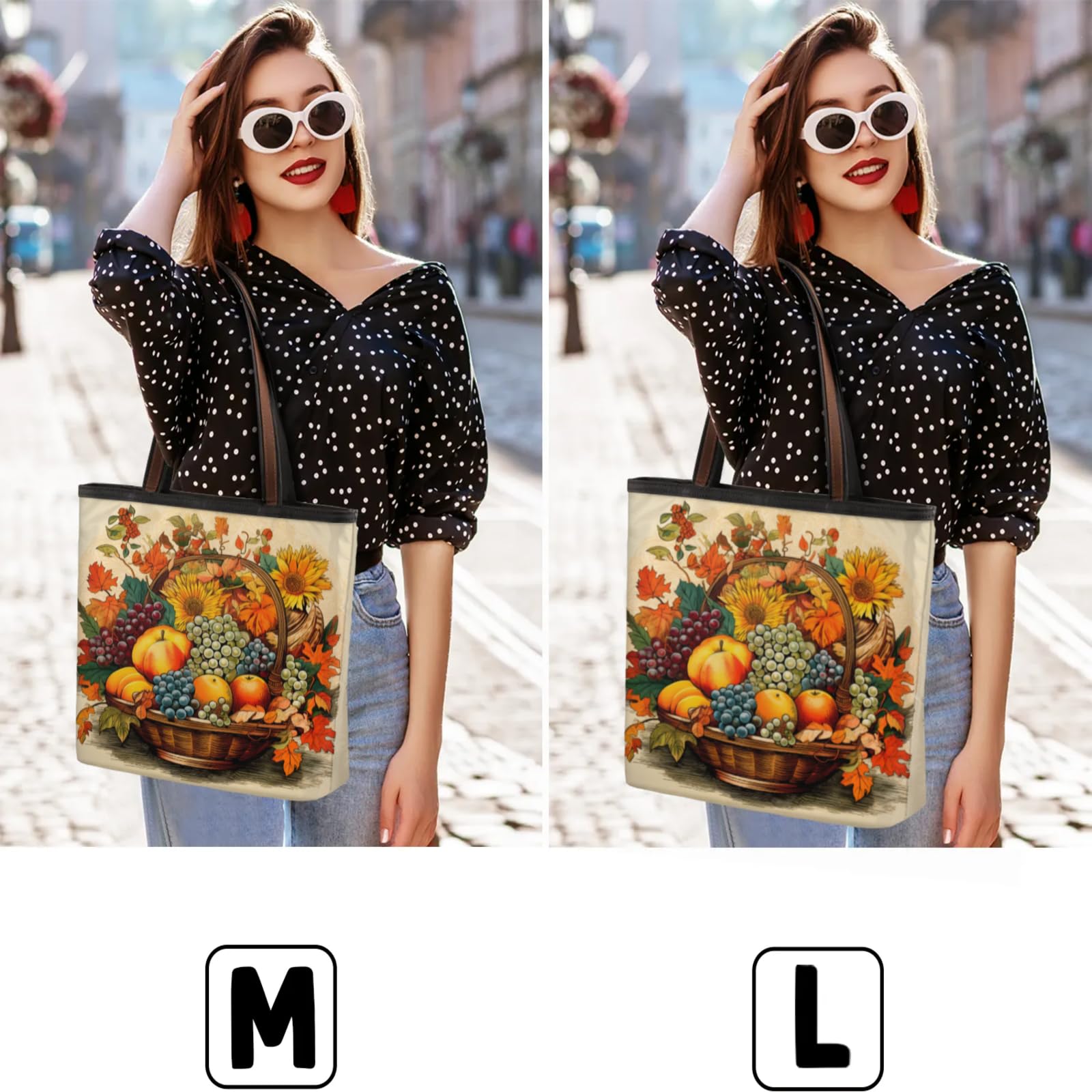 Fruit Basket Apples Grapes Sunflowers Tote Bag Multi Pocket Zippered Beach Bag Lightweight Waterproof Handbag for Women Men Work Gym Travel Swimming Yoga Grocery Shopping M