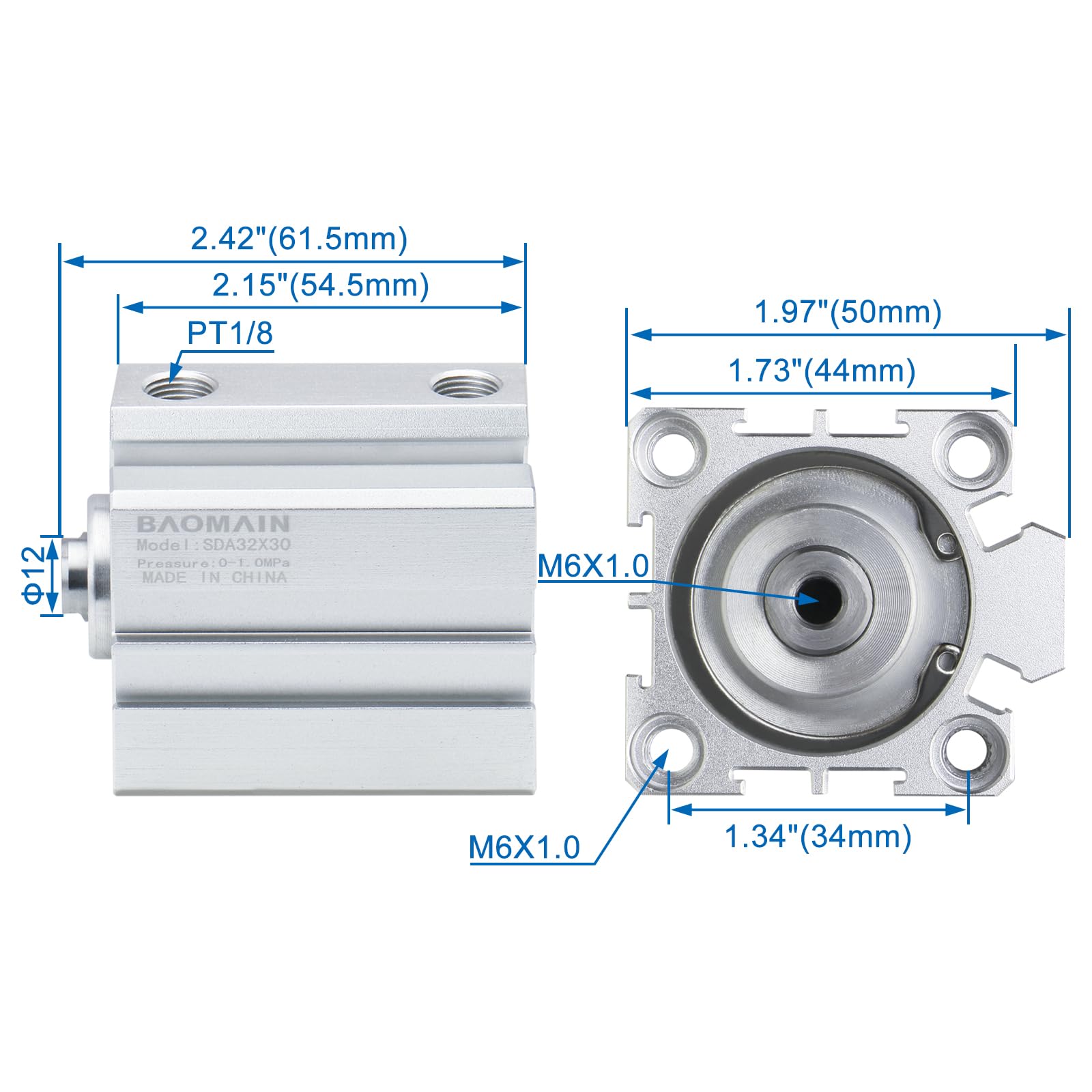 Baomain Compact Thin Air Cylinder SDA32x30 32mm Bore 30mm Stroke — Amazon image 3