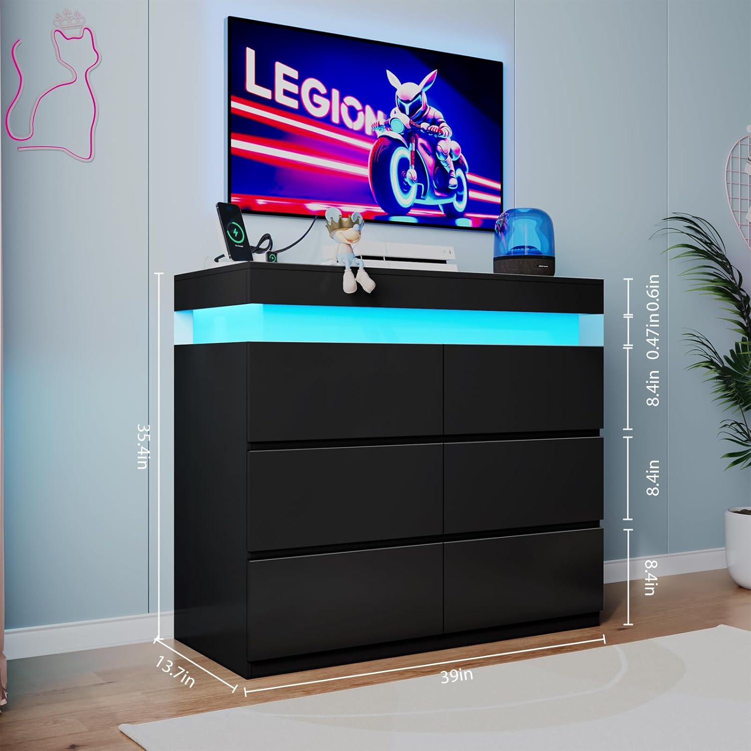 Flip-Top Storage TV Stand with Charging Station, Gaming TV Stand for 55" TV with Fl... - Image 2