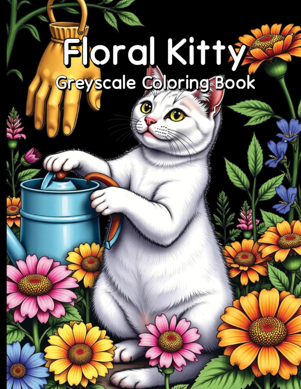Floral Kitty Greyscale Coloring Book: A Relaxing Coloring Experience of Cats and Blossoms for Adults.