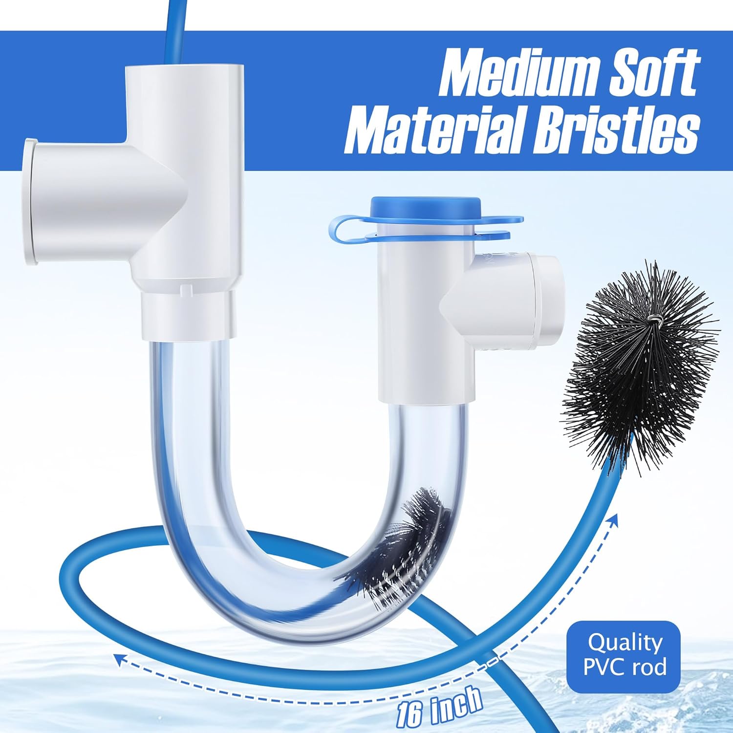 Condensate Trap with Built in Overflow Switch, 3/4" Standard PVC U Trap for HVAC System, Smart Drain Kit with 16'' Cleaning Brush, for Condensate Overflow Detection, Air Conditioner(2 Pack)