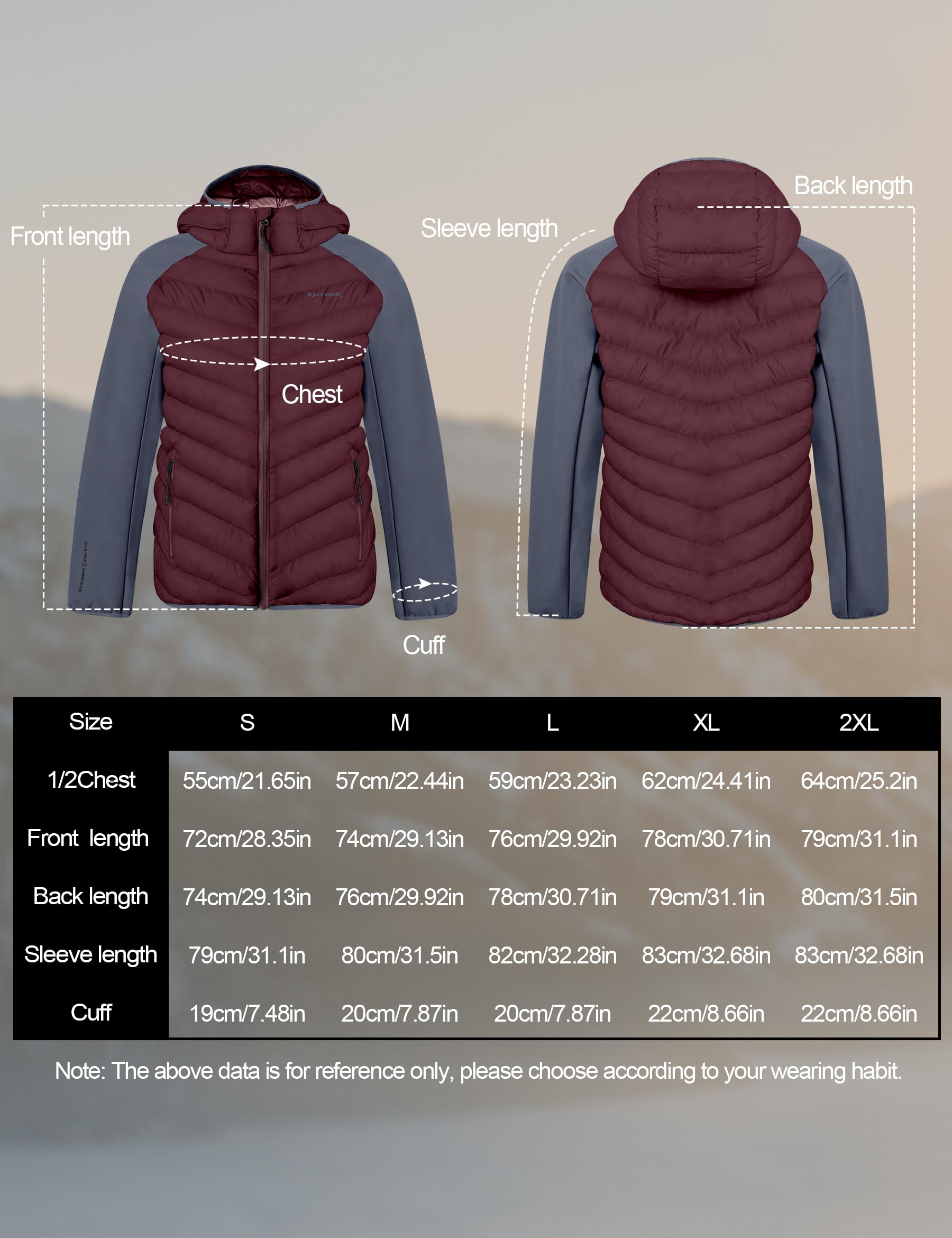 KUTOOK Chaqueta con capucha de plumón para hombre Apto para 5 ℃-15 ℃ con capucha Ropa de esquí Ligera Térmica Cortavientos Trekking Senderismo Esquí HJ5201