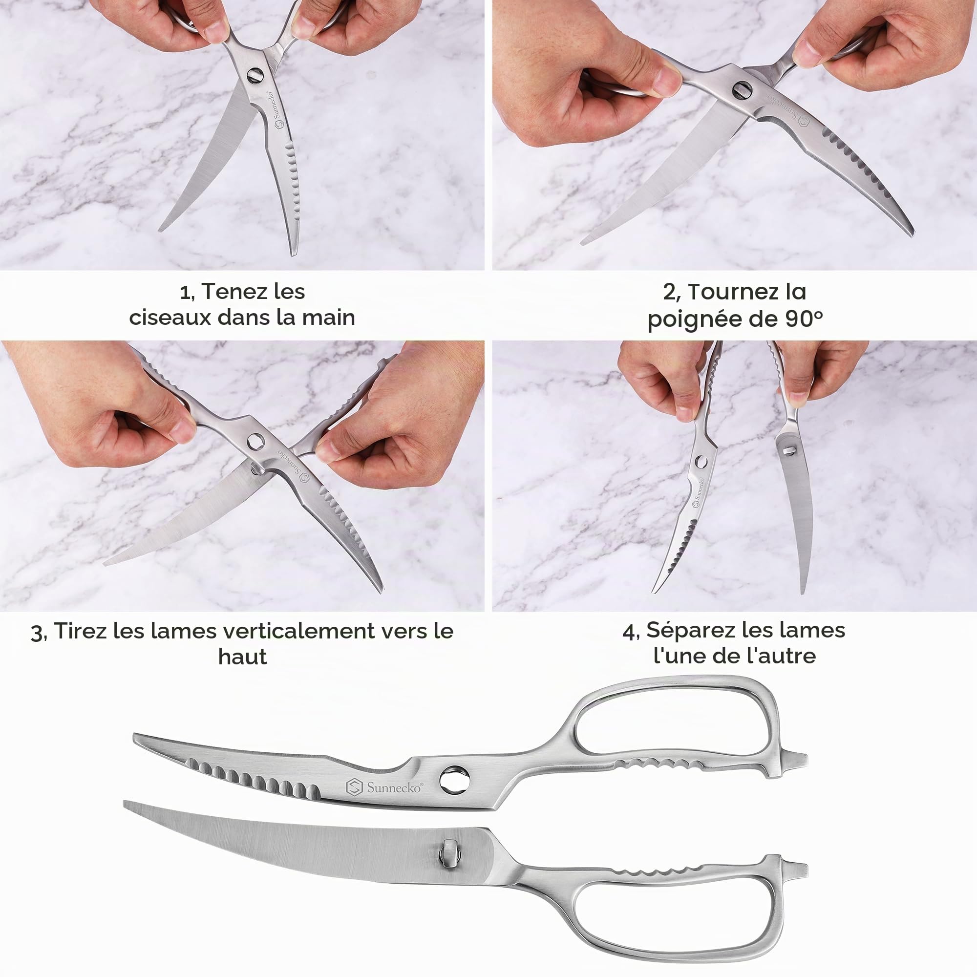 Sunnecko Stainless Steel Kitchen Scissors | Professional Kitchen Scissors for Left and Right Handed, Multifunctional Kitchen Scissors for Poultry Herbs Aromatic