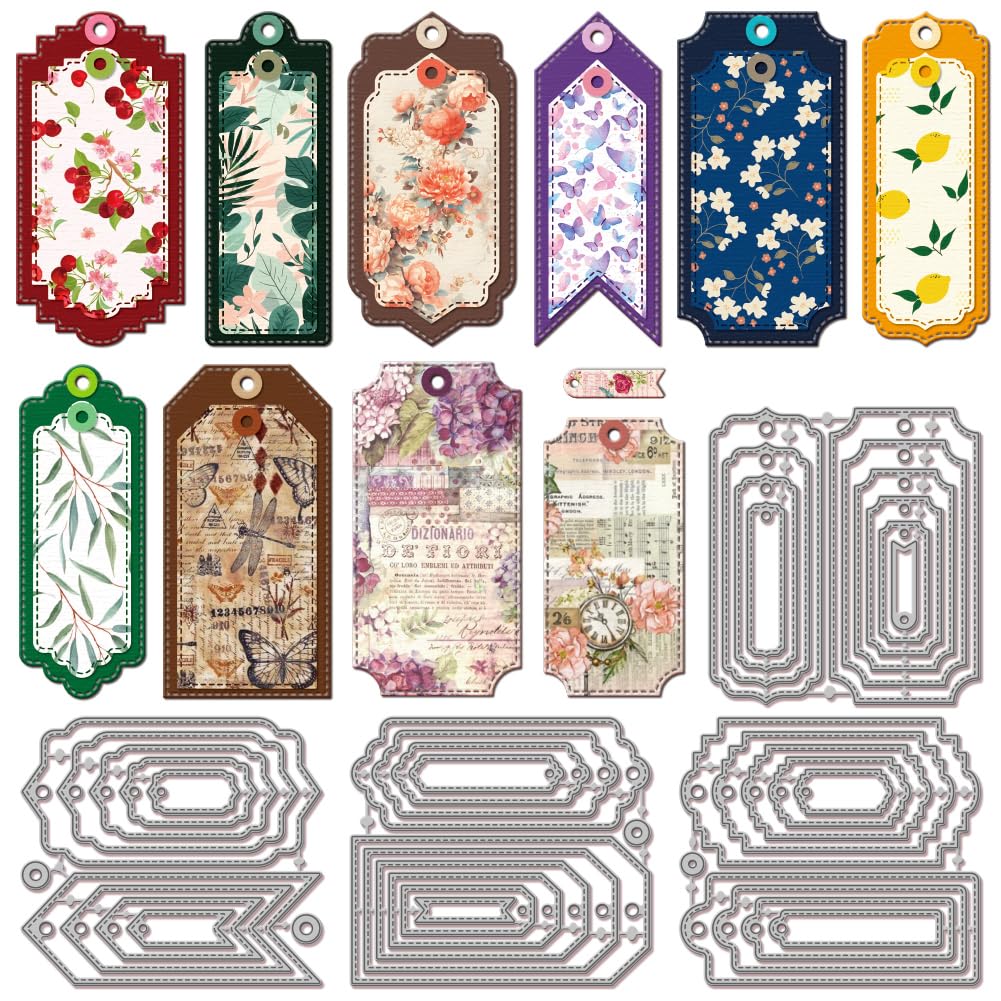 GLOBLELAND Bookmark Tags Cutting Dies Metal Geometric Frame Die Cuts Nested Borders Background Cutting Embossing Templates for Scrapbooking Crafts Paper Cards Making