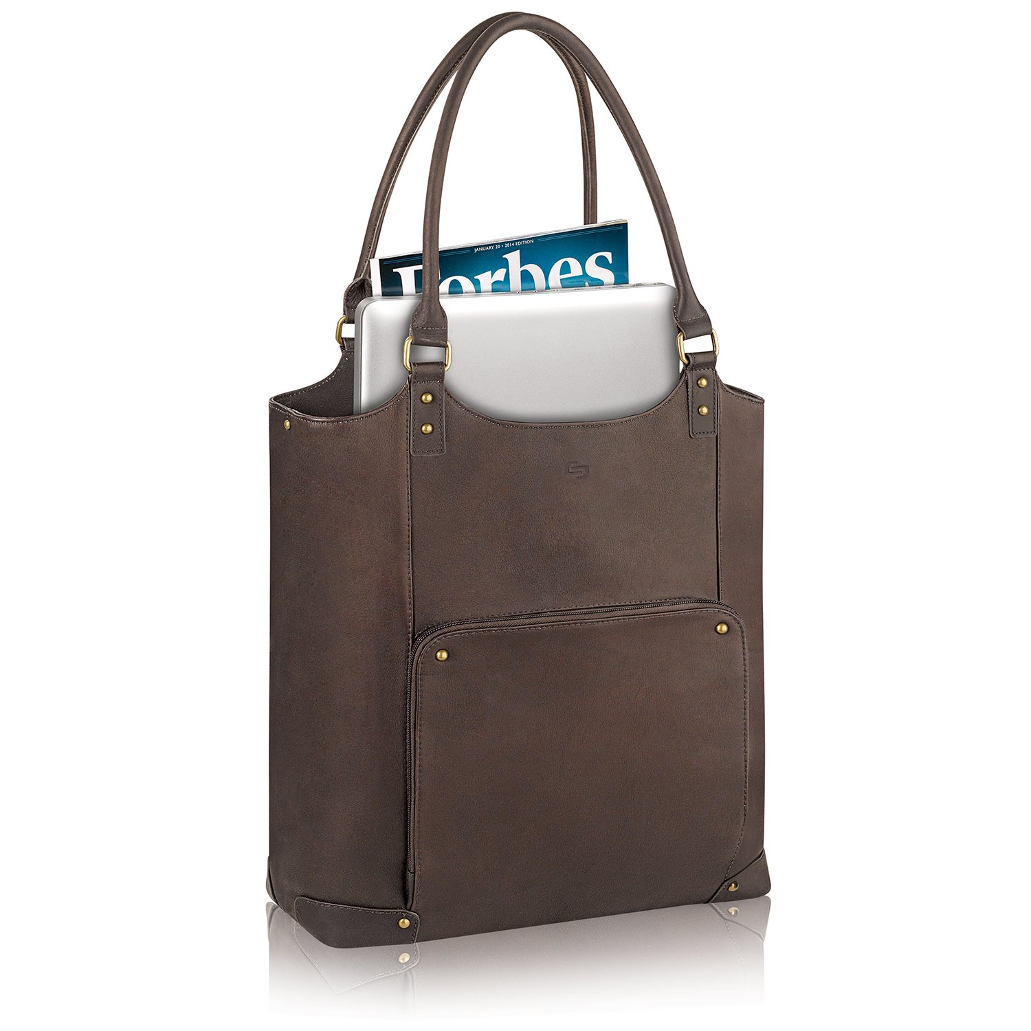 Leather Laptop Bucket Tote, Espresso 
