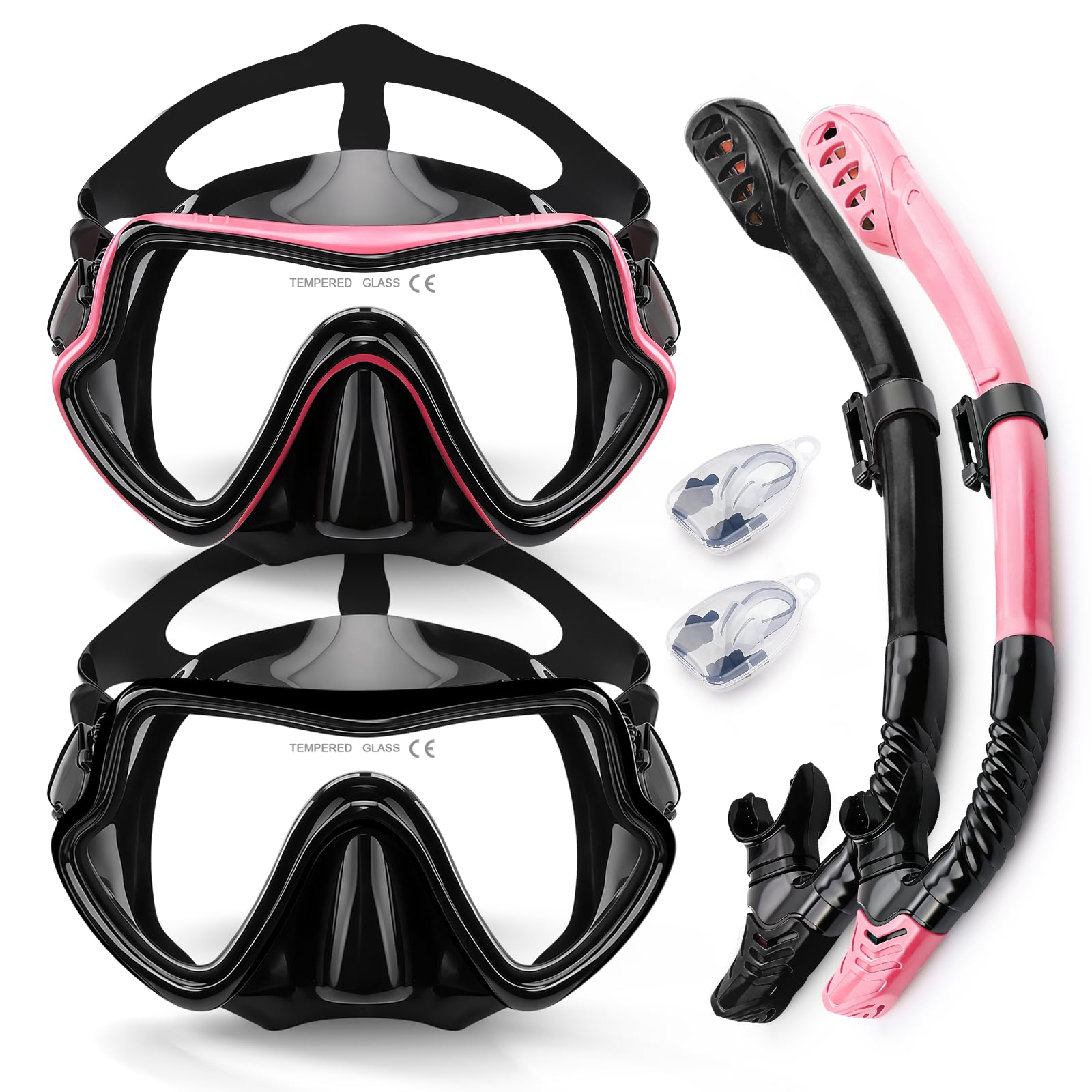 Vogista Dry Top Snorkel Set Adult, Anti-Fog & Anti-Leak Snorkeling Gears for Holiday, Diving Goggles Scuba Mask Adult for Snorkeling, Swimming, Travel - 2 Pack