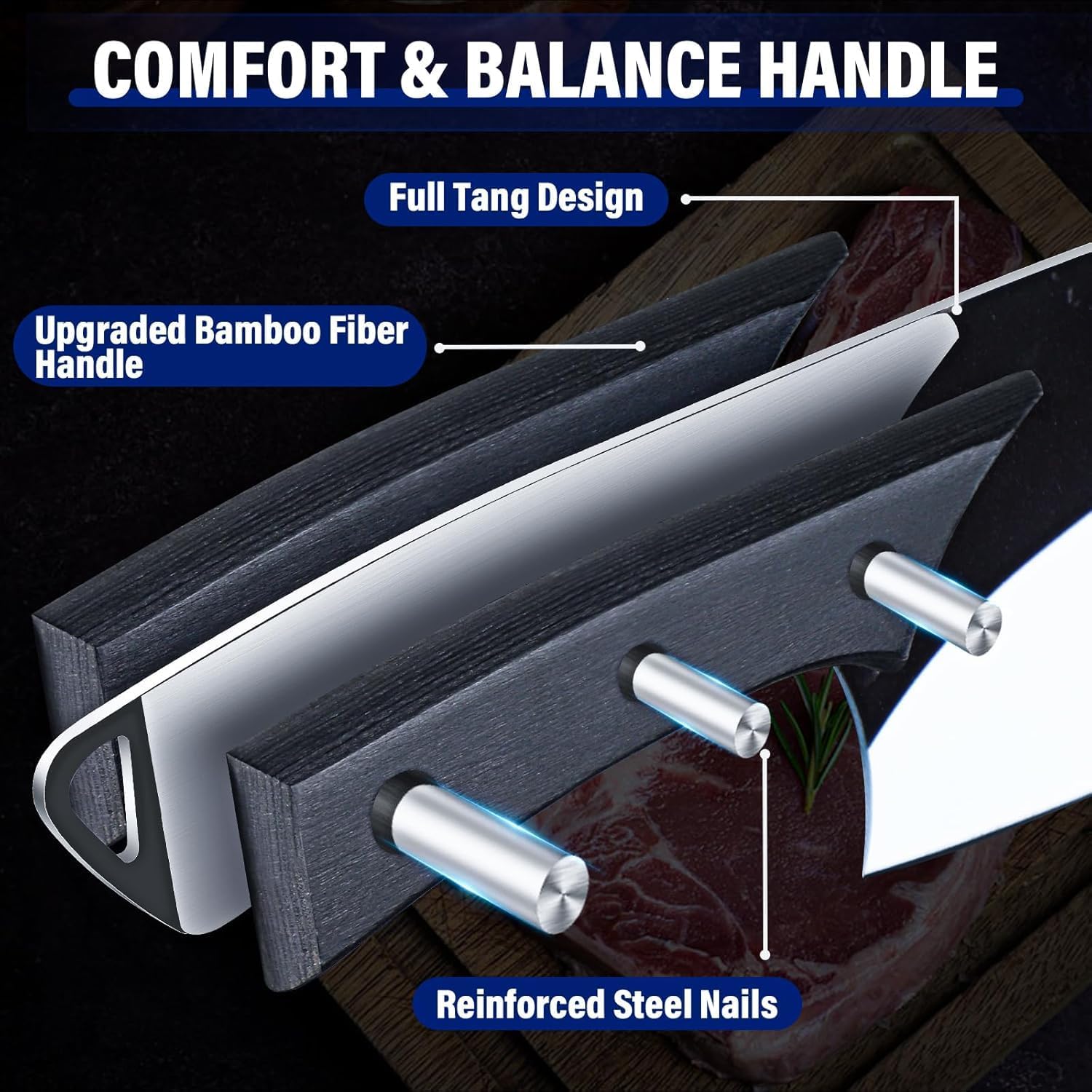 TIJERAS 2 Pcs Professional Meat Cleaver Knife Set with Damascus Chef knife