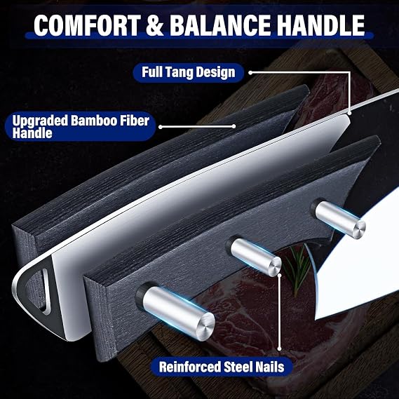 TIJERAS 2 Pcs Professional Meat Cleaver Knife Set with Damascus Chef knife