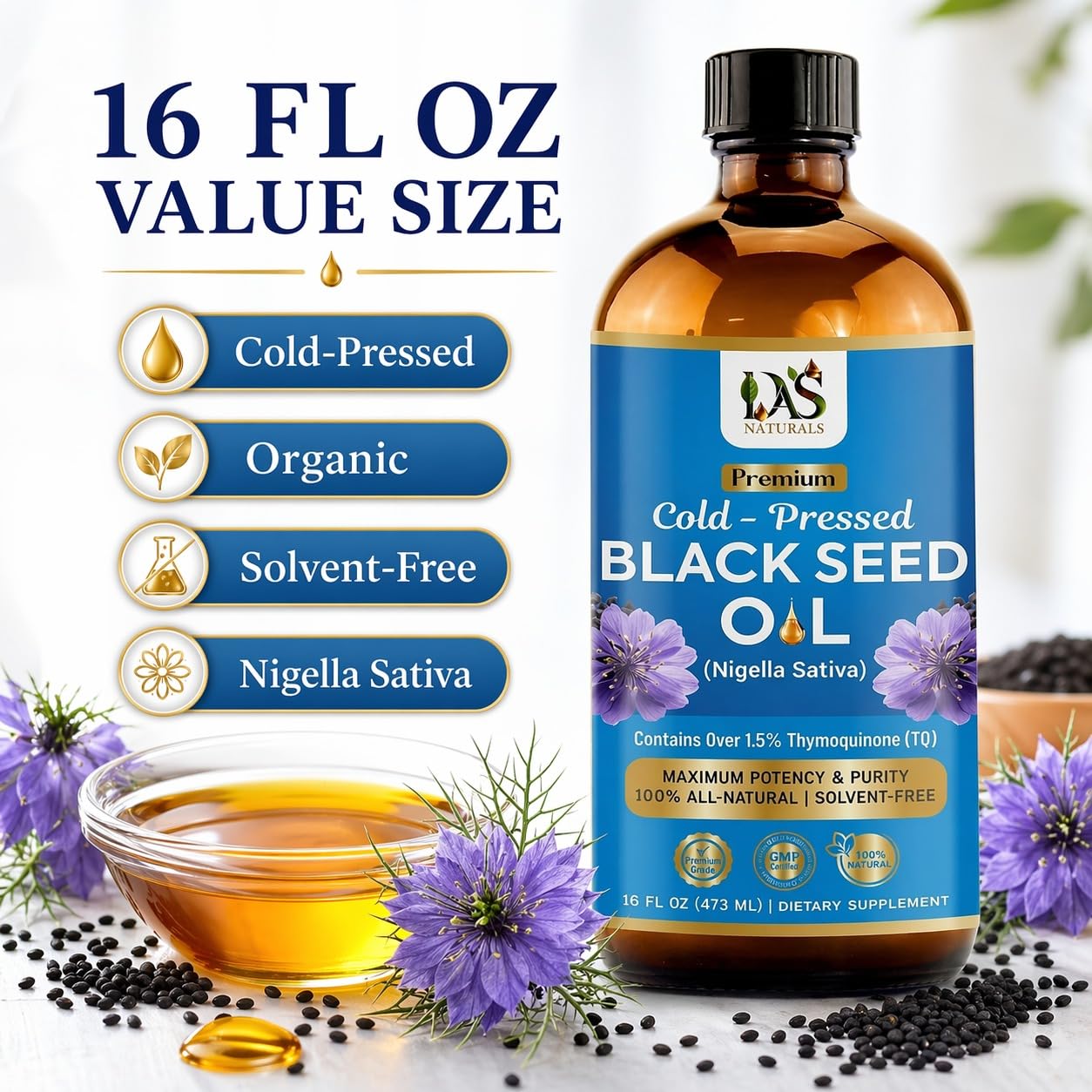 Black Seed Oil Cold Pressed, Nigella Sativa Kalonji, 16 Fl Oz — Amazon image 4