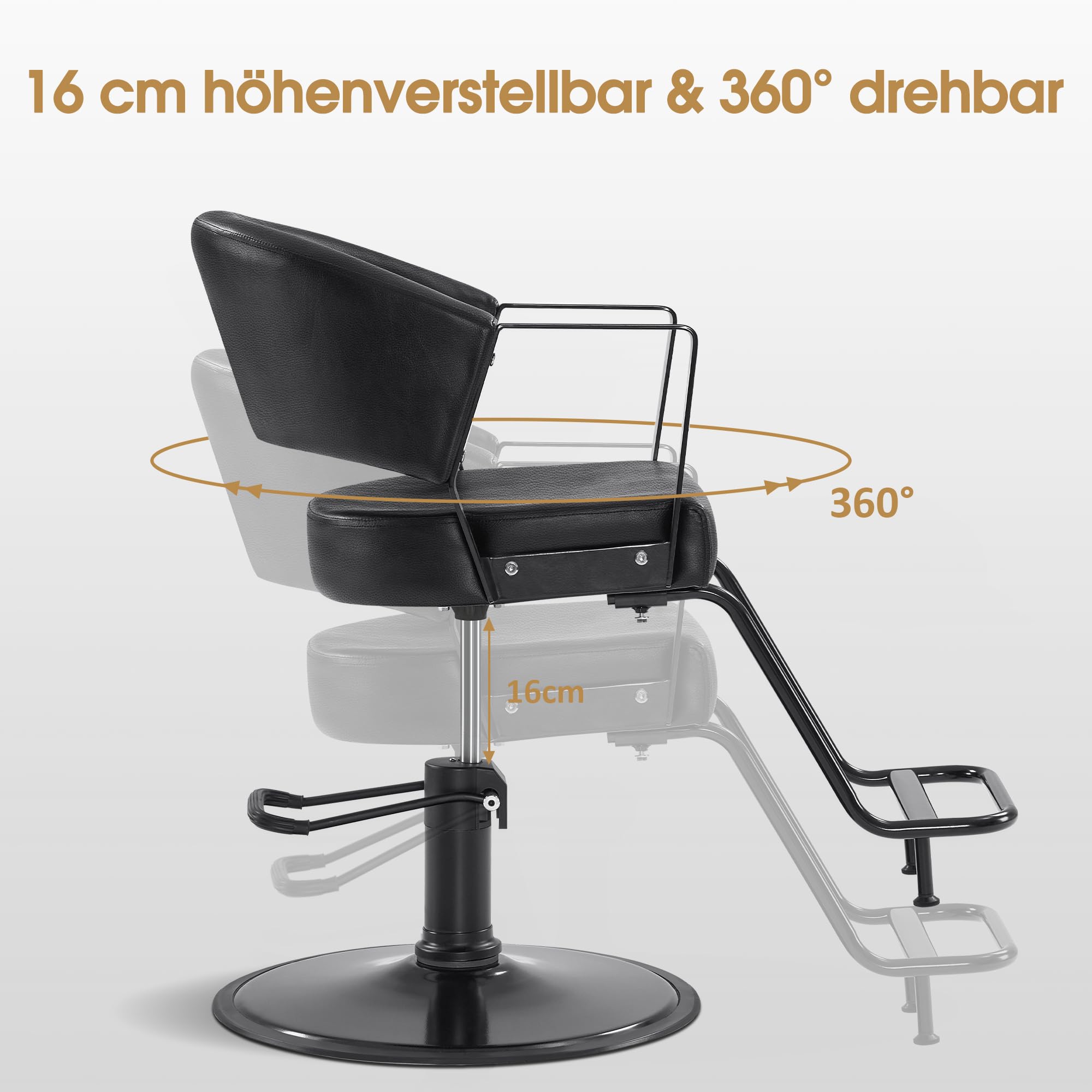 Barberpub Friseurstuhl, Friseureinrichtung Barber Chair, mit Hydraulikpumpe, Drehbar, Höhenverstellbar, PVC-Kunstleder Modern, Schwarz