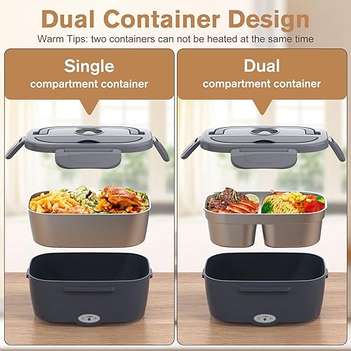 Miniatura 2 de Vabaso Fiambrera eléctrica para adultos, lonchera térmica de 80 W con doble contenedor de acero inoxidable de 1.5 L, calentador de alimentos