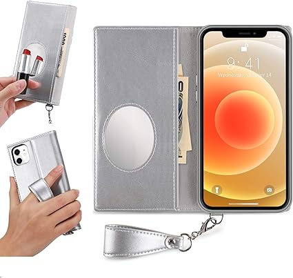 Amazon Co Jp Amazon限定ブランド Labato Iphone 12 Mini ケース 手帳型 可愛い 鏡付き ミラー マグネット内蔵 ストラップ付き カード収納 スタンド機能 全面保護 Iphone12 カバー 合皮レザー あいふぉん12ケース 女性 人気 おしゃれ Iphone 12 Mini シルバー