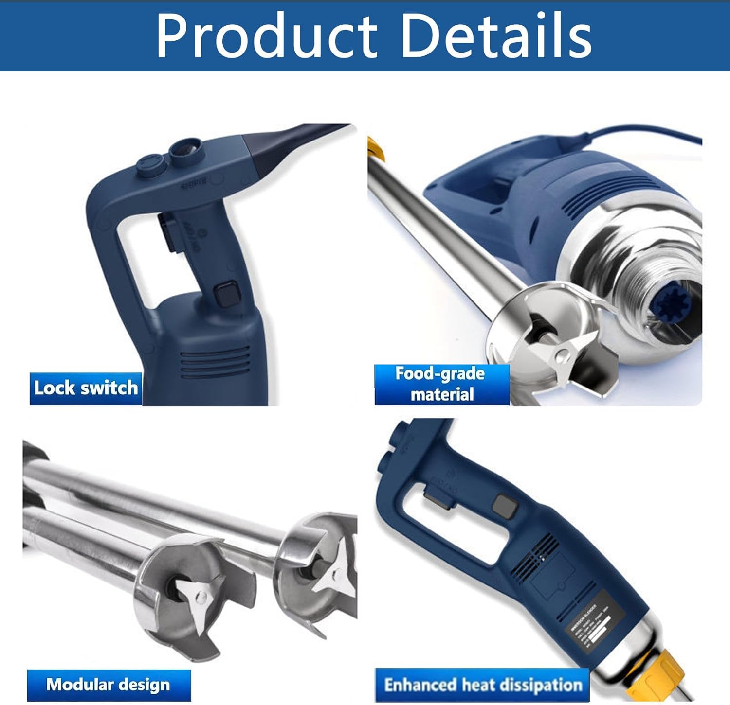 Commercial handheld blender, high power, continuously variable speed, stainless steel blades, multi-functional portable blender, suitable for soups, sauces, mashed potatoes, cream, etc.