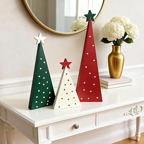 Miniatura 4 de Decoración de madera para árbol de Navidad, 3 tamaños, decoración de mesa de escritorio de Navidad con estrella, decoración de letrero de árbol de