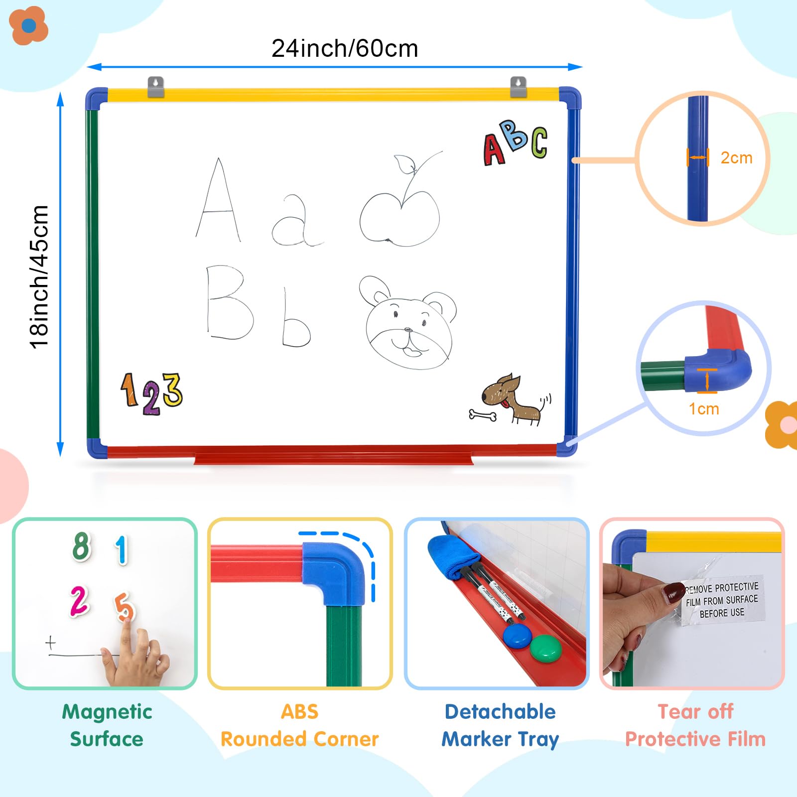 Swansea Pizarra blanca magnética de doble cara para niños (doble cara, A2 (60 x 45 cm)