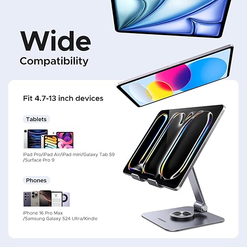 Miniatura 7 de UGREEN Soporte para tablet para escritorio, base giratoria de 360, soporte de tablet de aluminio, ajustable, multiángulo, accesorios de oficina en