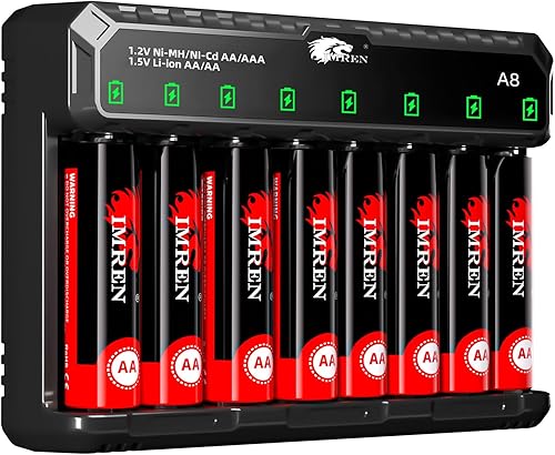 Miniatura 1 de IMREN Baterías AA recargables con cargador, paquete de 8 baterías dobles A de capacidad estándar de 2000 mAh NiMH AA con cargador de batería AA AAA,