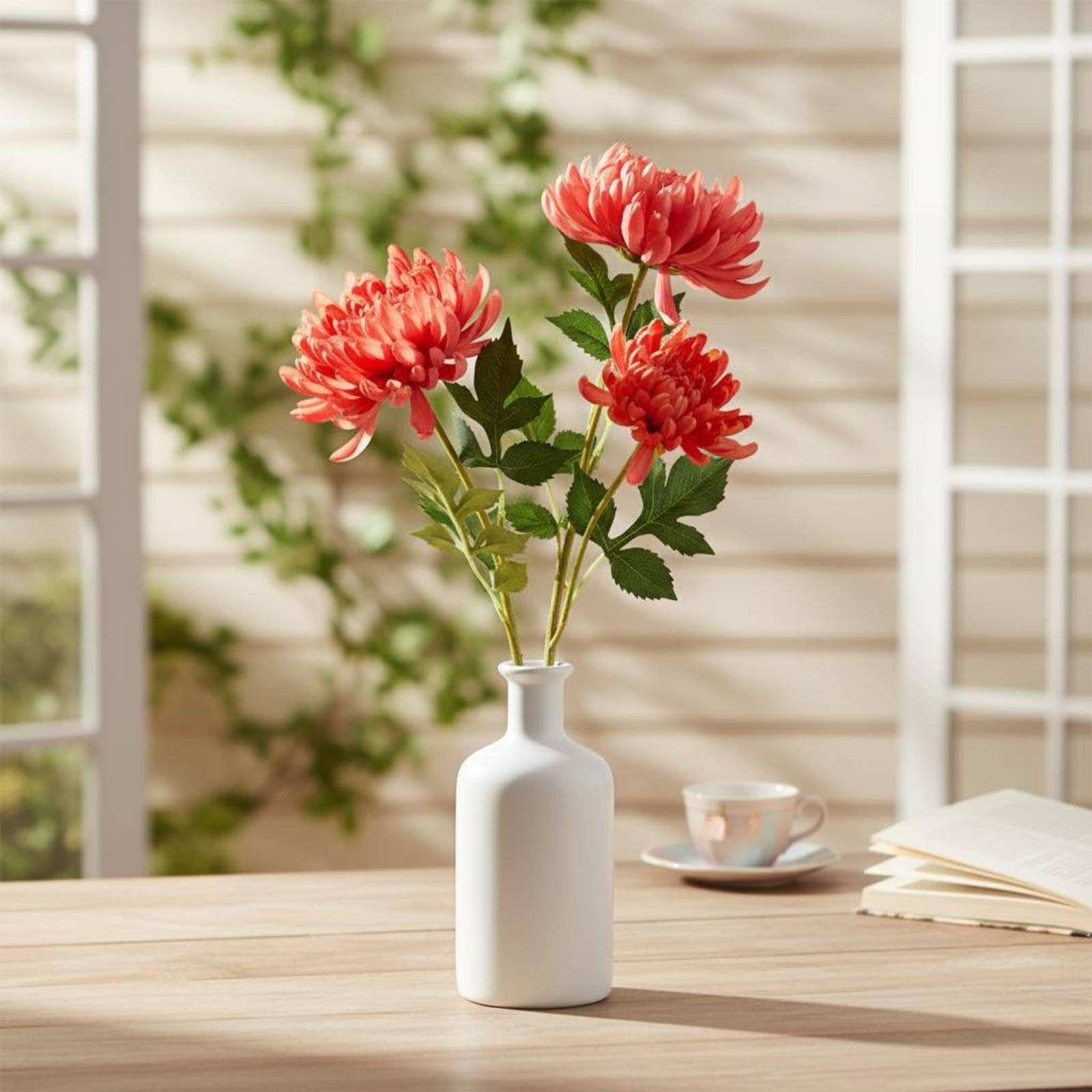 LOVIVER Simulazione Fiori Artificiali Dalia Finta Crisantemo Ramo Fiore Realistico Petali Stratificati Stelo Modellabile Aspetto Seta Adatto per Matrimoni Centrotavola Negozi Casa, Rosa Scuro