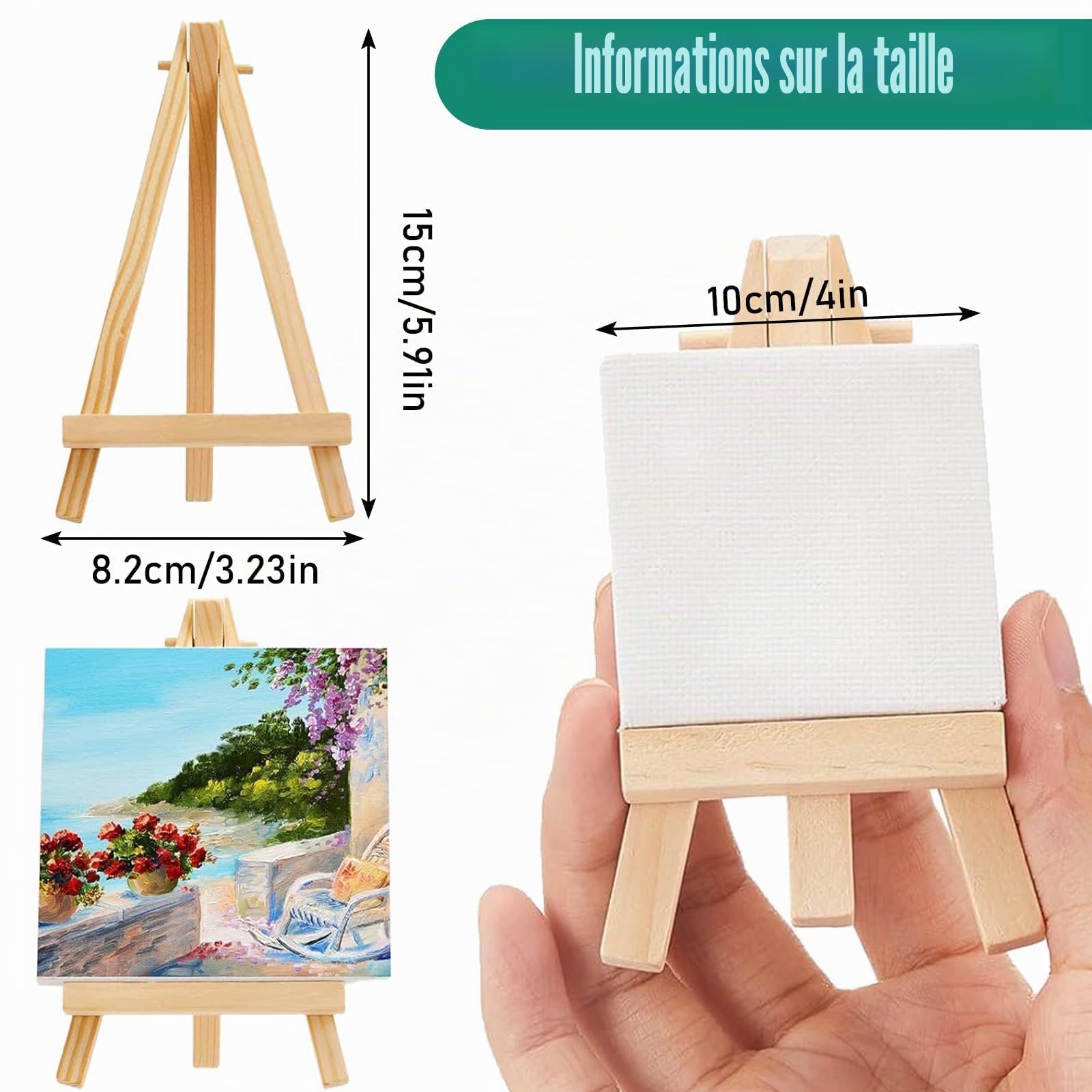 Lot de 32 Mini Chevalets en Bois avec Toiles Vierges 10x10 cm – Petits Chevalets d’Art Pliables pour Peinture Acrylique, Huile, Gouache, Ateliers DIY, Mariage et Décoration