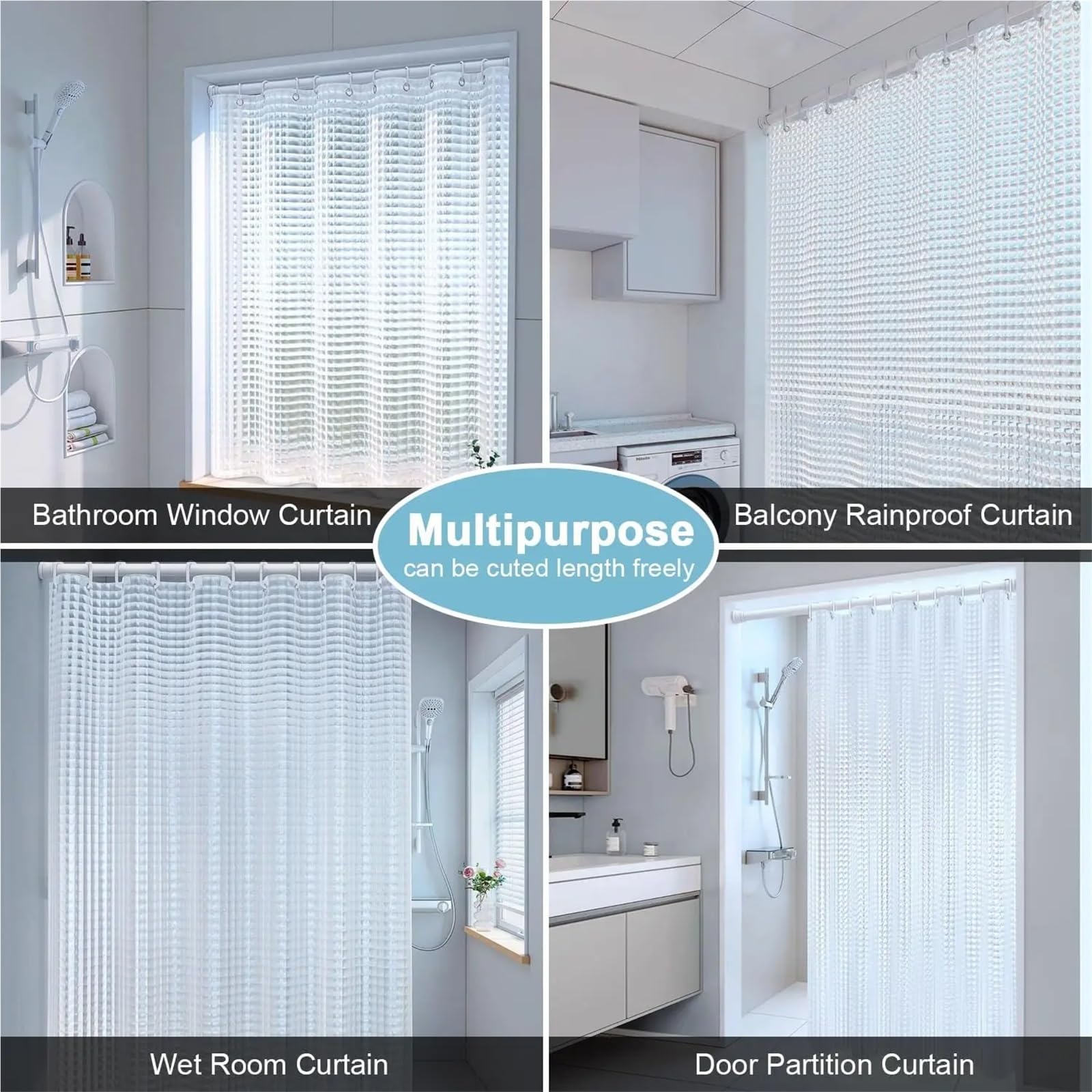 Cortina de Ducha Cortina de Ducha 1 Pieza Revestimiento Cristal Transparente plástico PEVA con Ganchos baño Impermeable