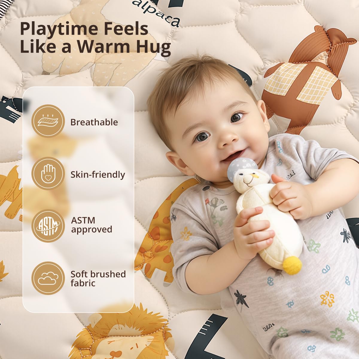 COMOMY Krabbelmatte Baby 127x127 cm, Dicke und Weiche Spielmatte Baby Faltbar, Rutschfeste Schadstofffrei Krabbeldecke für Baby, Baby Play Mat für Laufstall (Beige)