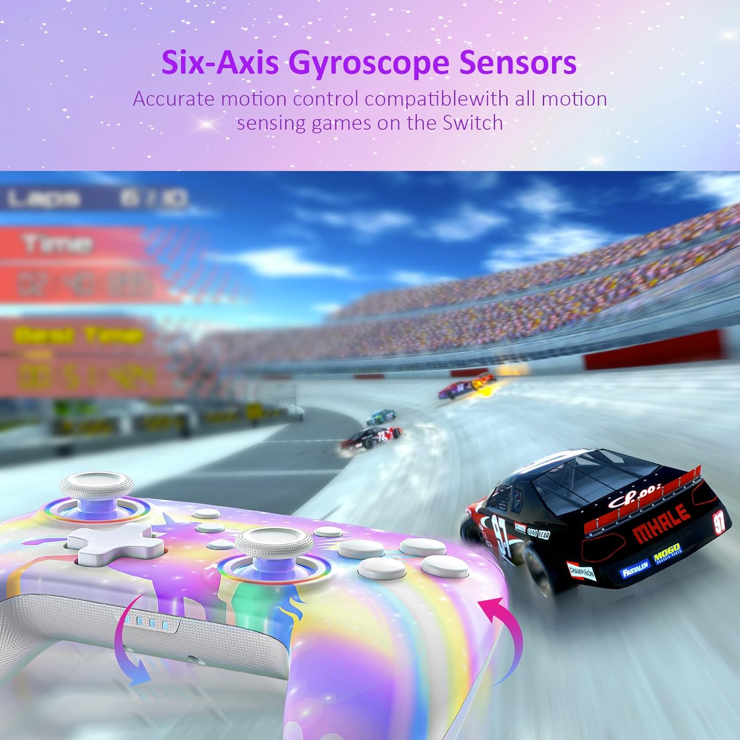 NexiGo Wireless Controller (No Deadzone) for Switch 2 and Switch, Bluetooth Controllers for Nintendo Switch with Vibration, Motion, Turbo and LED Light (Violet Unicorn) - Image 6