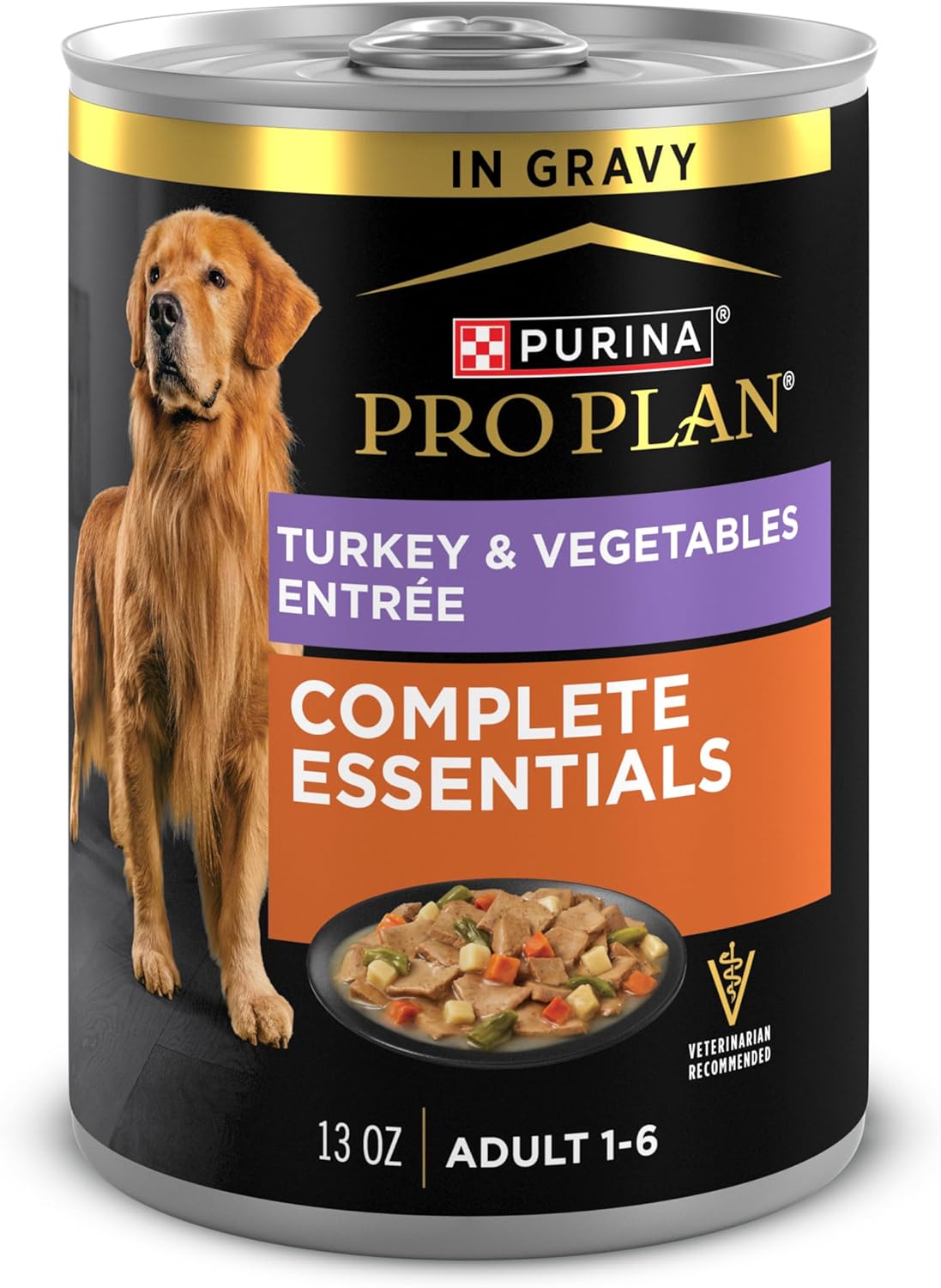 Purina Pro Plan Complete Essentials Turkey and Vegetables Entree In Wet Dog Food Gravy - (Pack of 12) 13 oz. Cans
