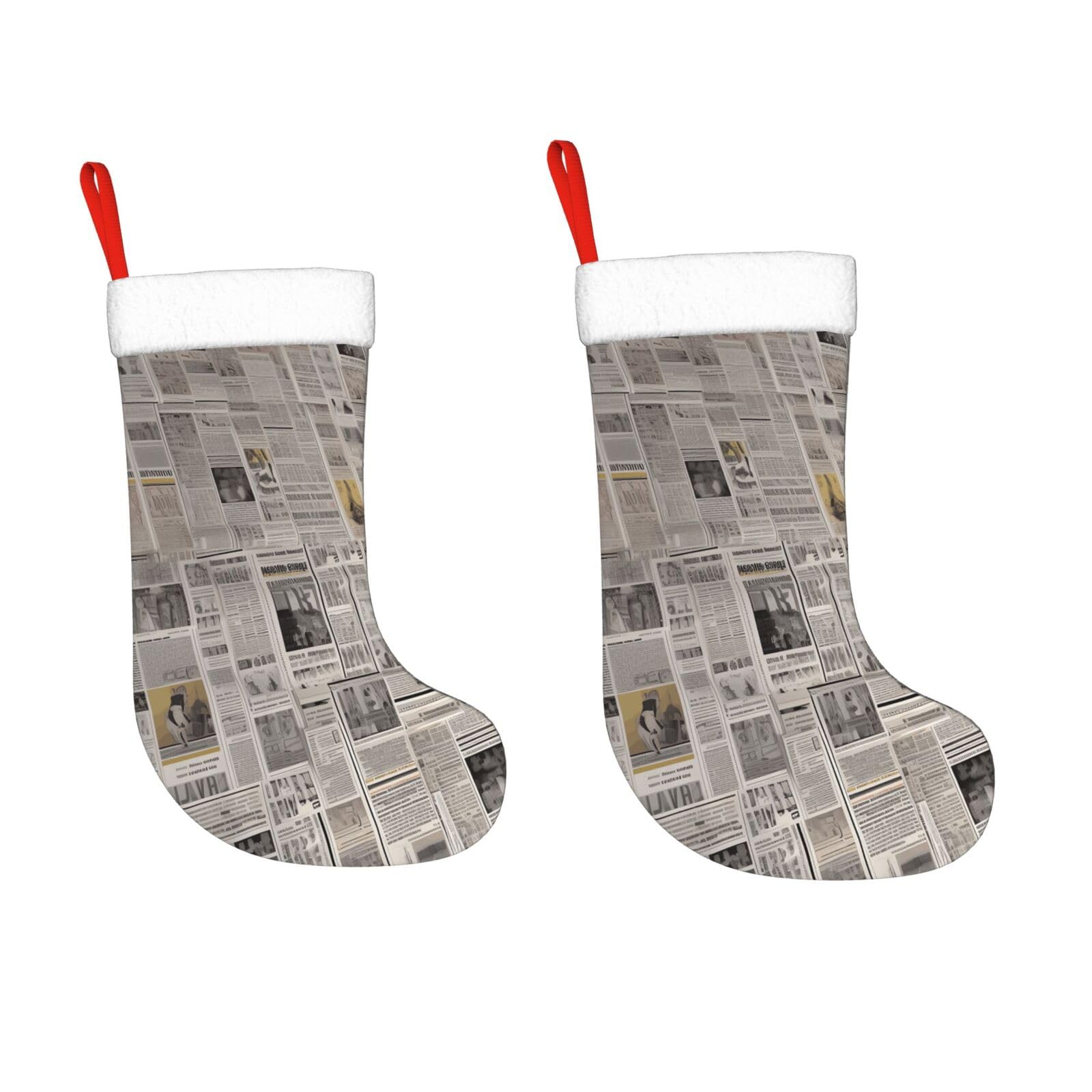 KLOPH 2 Pack 18 Inches Christmas Stockings Personalized Newspaper Xmas Stocking Hanging Decoration Fireplace Stocking for Holiday Xmas Tree Christmas Fireplace Decor Gifts