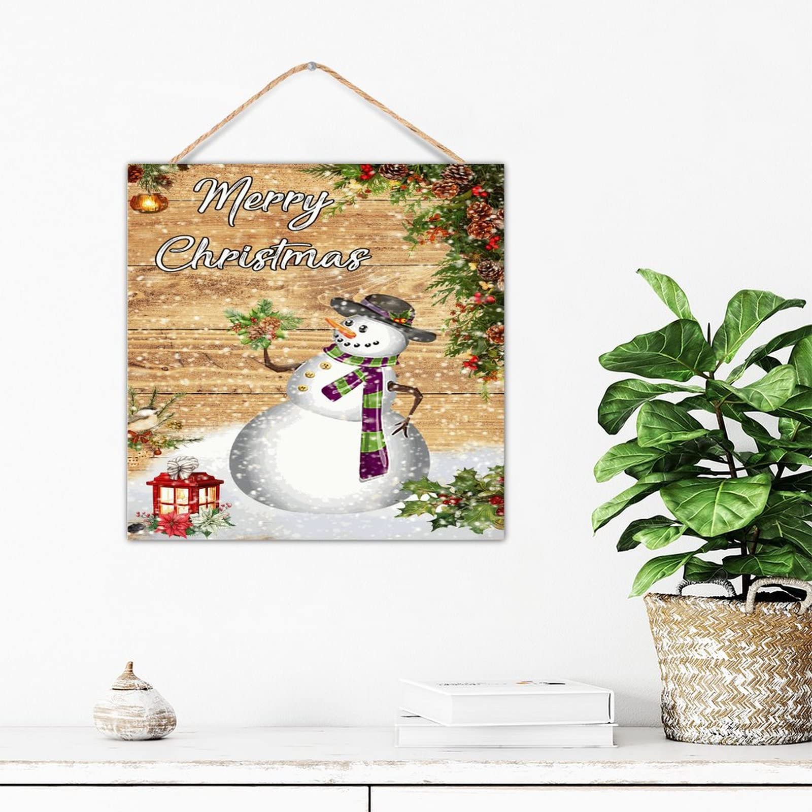 Décoration murale salle de bain hiver avec bonhomme de neige en bois rétro
