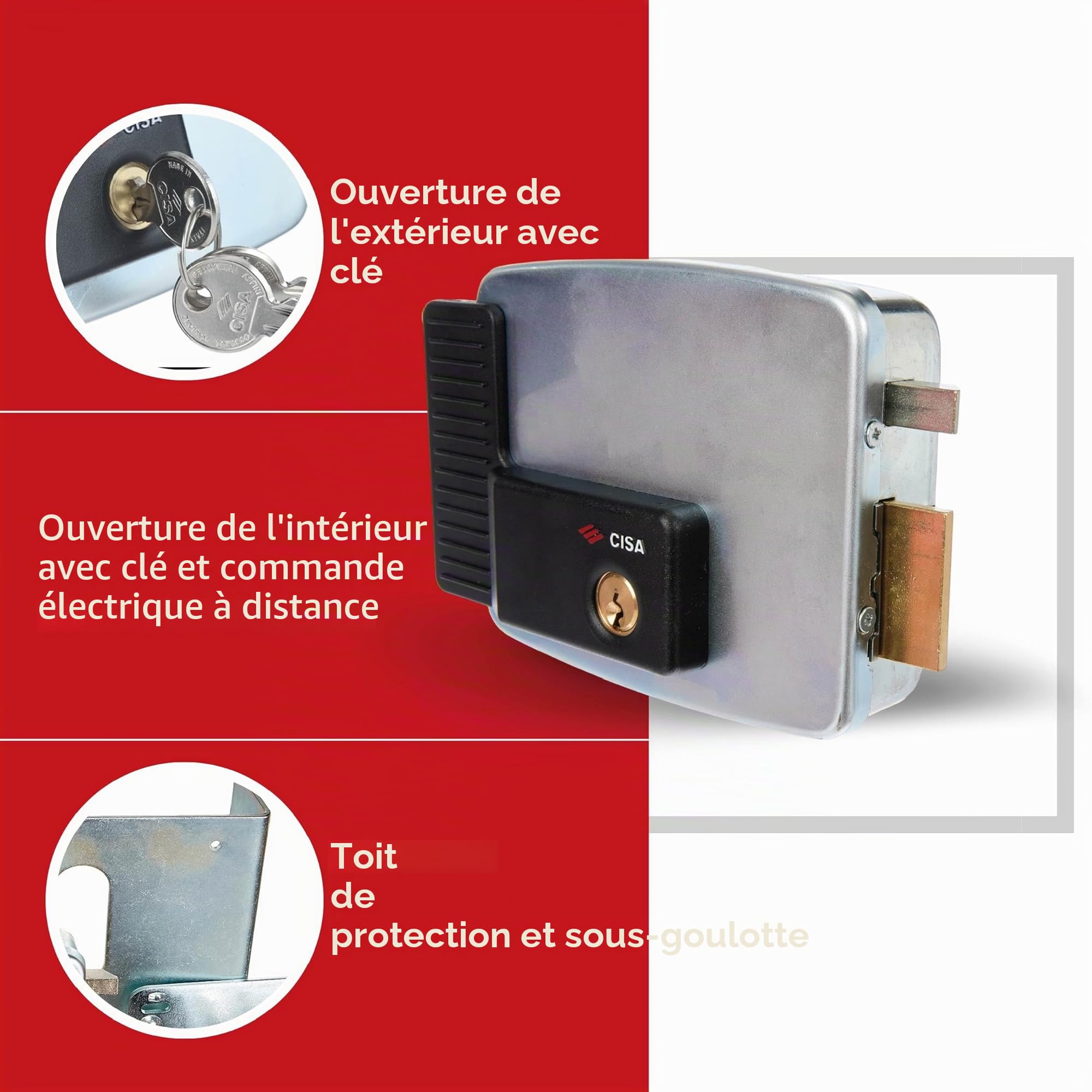 Cisa 11721601 Serrure de jante électrique, 12 V, galvanisée, Entry 60, à droite