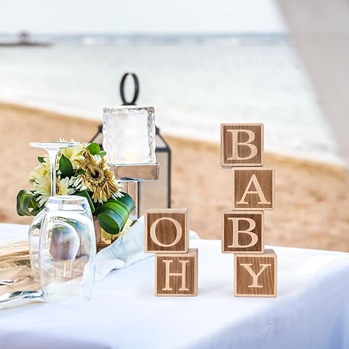 Miniatura 6 de OH BABY - Letrero de bloques pequeños (maderapequeño de 1.8 pulgadas) para decoración de mesa de fiesta de baby shower, centro de mesa, letras de