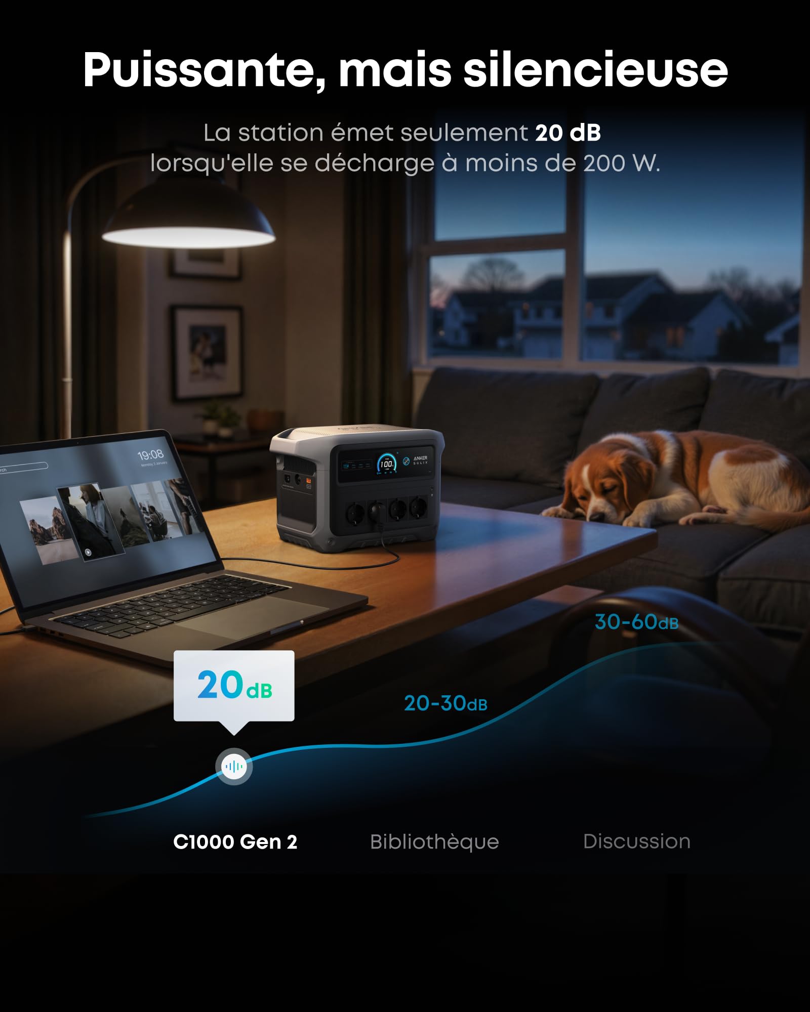 Station électrique portable Anker SOLIX C1000 Gen 2, générateur solaire 2 000 W (pic 3 000 W), charge totale en 49 min, batterie LiFePO4 1 024 Wh, pour les coupures de courant et le camping
