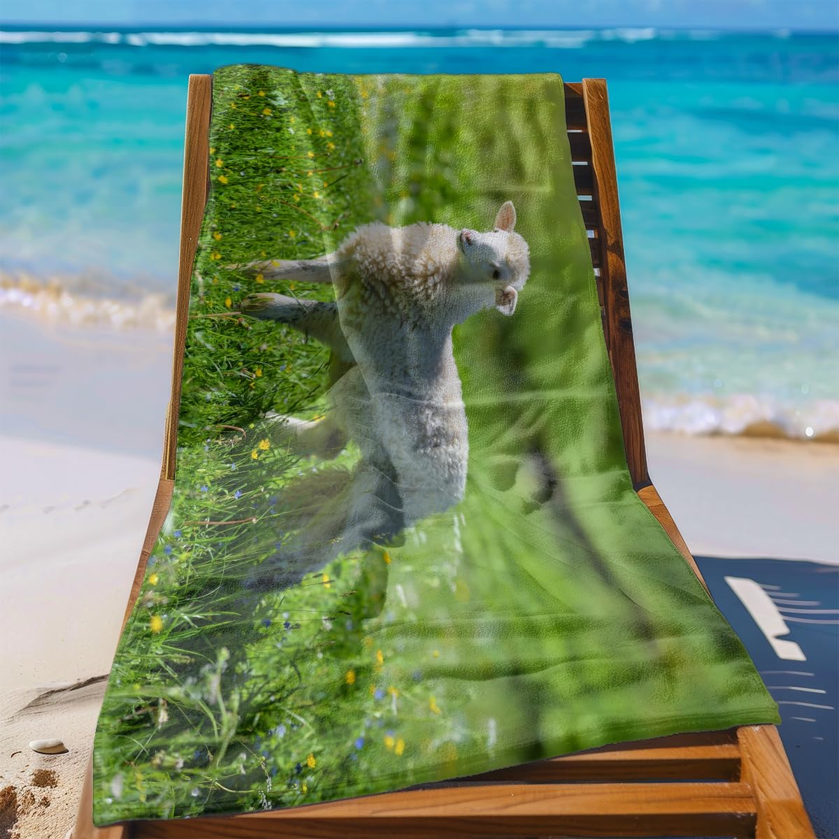 Serviette de Plage Moutons Verts Herbe Serviette de Bain Sport Piscine Toilette Microfibre Piscine Anti Sable Drap de Plage Bain xxl Ultraléger Portable Towel Absorbant Séchage Rapide 200x220cm