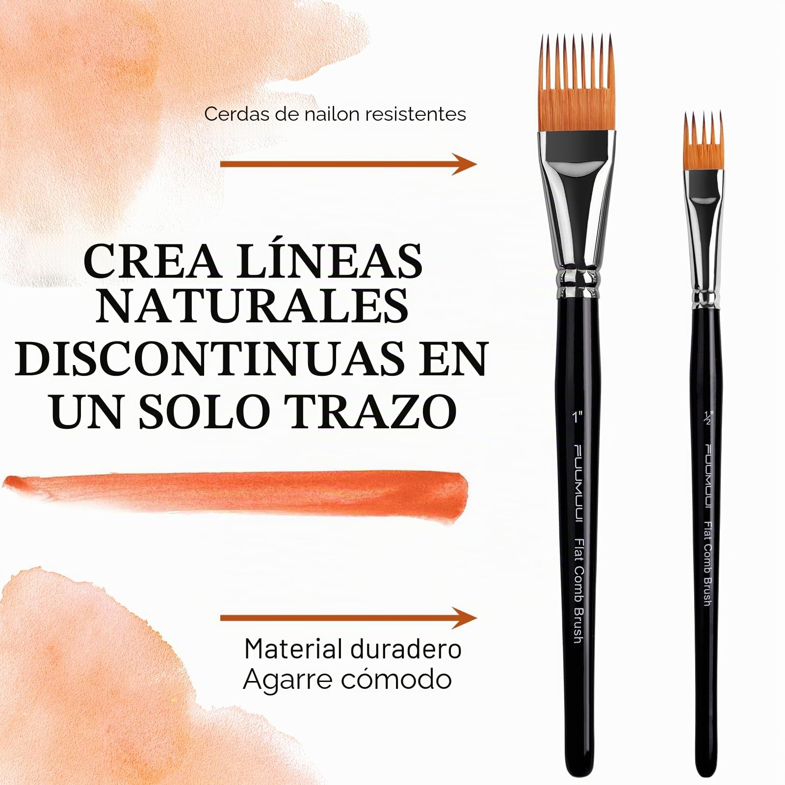 Pinceles Grainer - 5 Pinceles Peine de Pelo Sintético para Efectos de Líneas, Césped, Pelo y Texturas | Ideal para Acrilica, Acuarela y Óleo