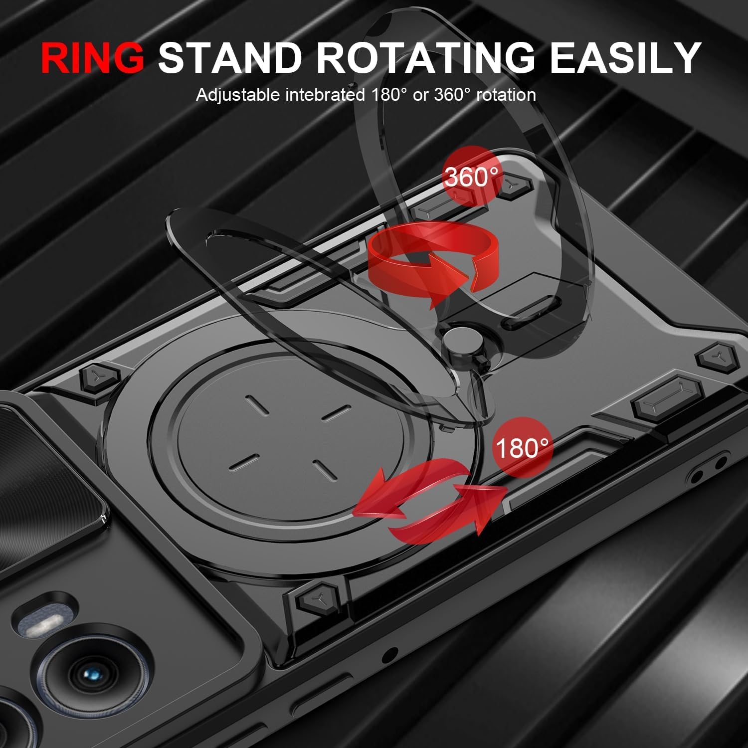 KJYLPO for Motorola Moto G85 Case,with Camera Lens Cover Slider Magnetic Kickstand Protective Case Heavy Duty Rugged Cell Phone Protective Cover Black - Image 3