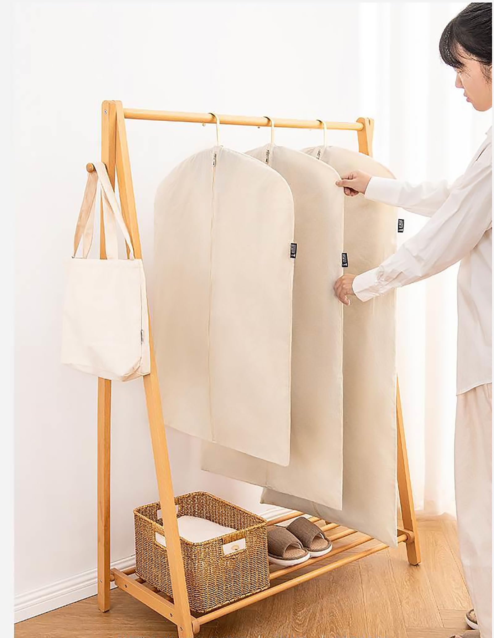 Kleidersäcke aus 100 % Baumwoll-Canvas, zur Aufbewahrung im Schrank und auf Reisen, für Kleidung, Mäntel, Jacken, Hemden, Kleider, Kleidersack zum Aufhängen von Kleidung (61 x 102 cm und 61 x 150 cm)