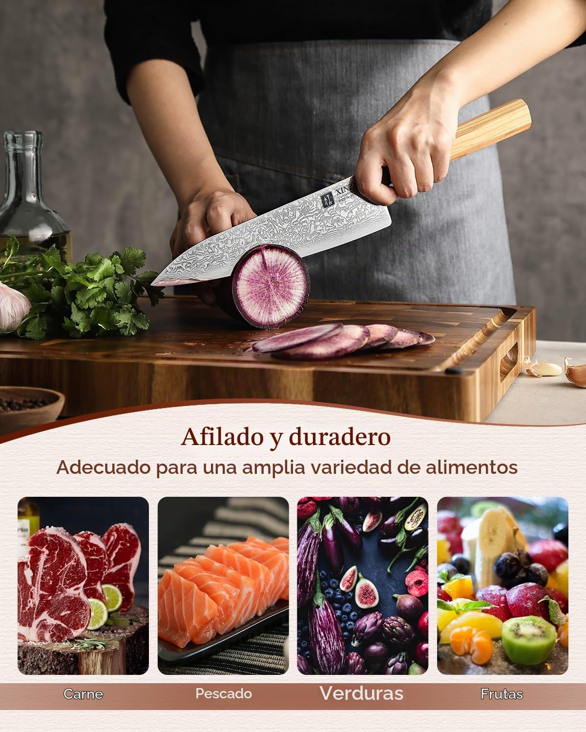 XINZUO 67 Capas de Acero de Damasco Bloque de Cuchillos 7 Piezas, Profesional Juegos de Cuchillo de Cocinero -Mango de Madera de Olivo-con Bloque de Cuchillos y Tijeras de Cocina-Con Caja de Regalo