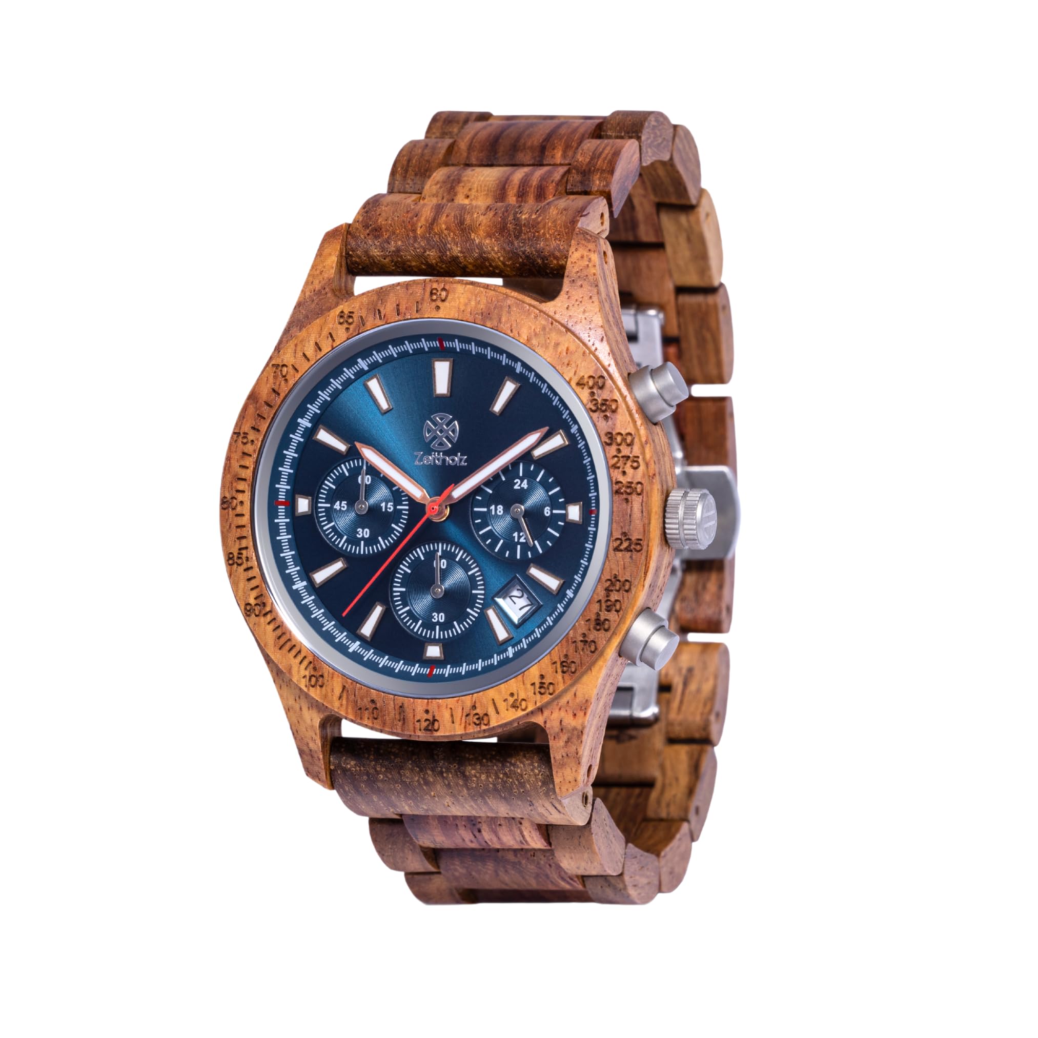 Holzuhr Herren, für Herren, Armbanduhr, Chronograph, Neue Bergen, Analog, 42mm, 100% Naturholz mit Japanischem Quarzwerk.